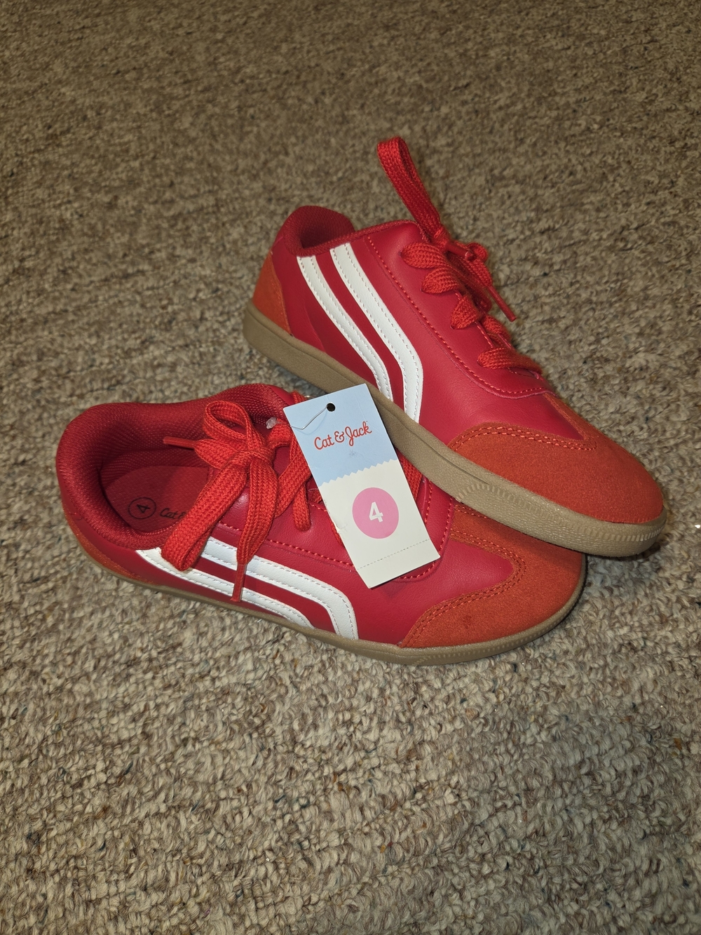 Cat & Jack Bright Red Kids Sneakers with White Stripes